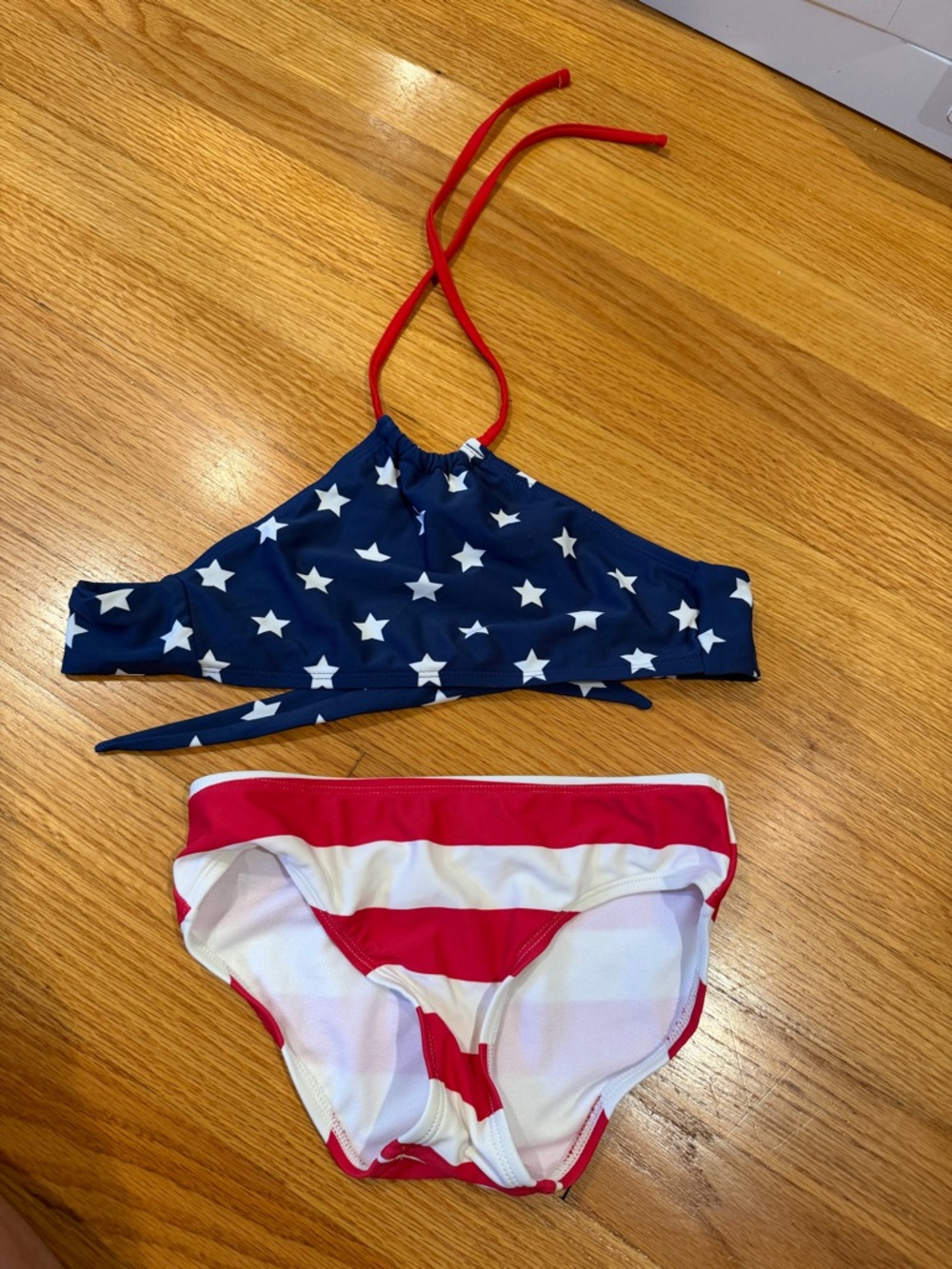 Girls Patriotic Star & Stripe Bikini Set - Navy, Red, White 7T